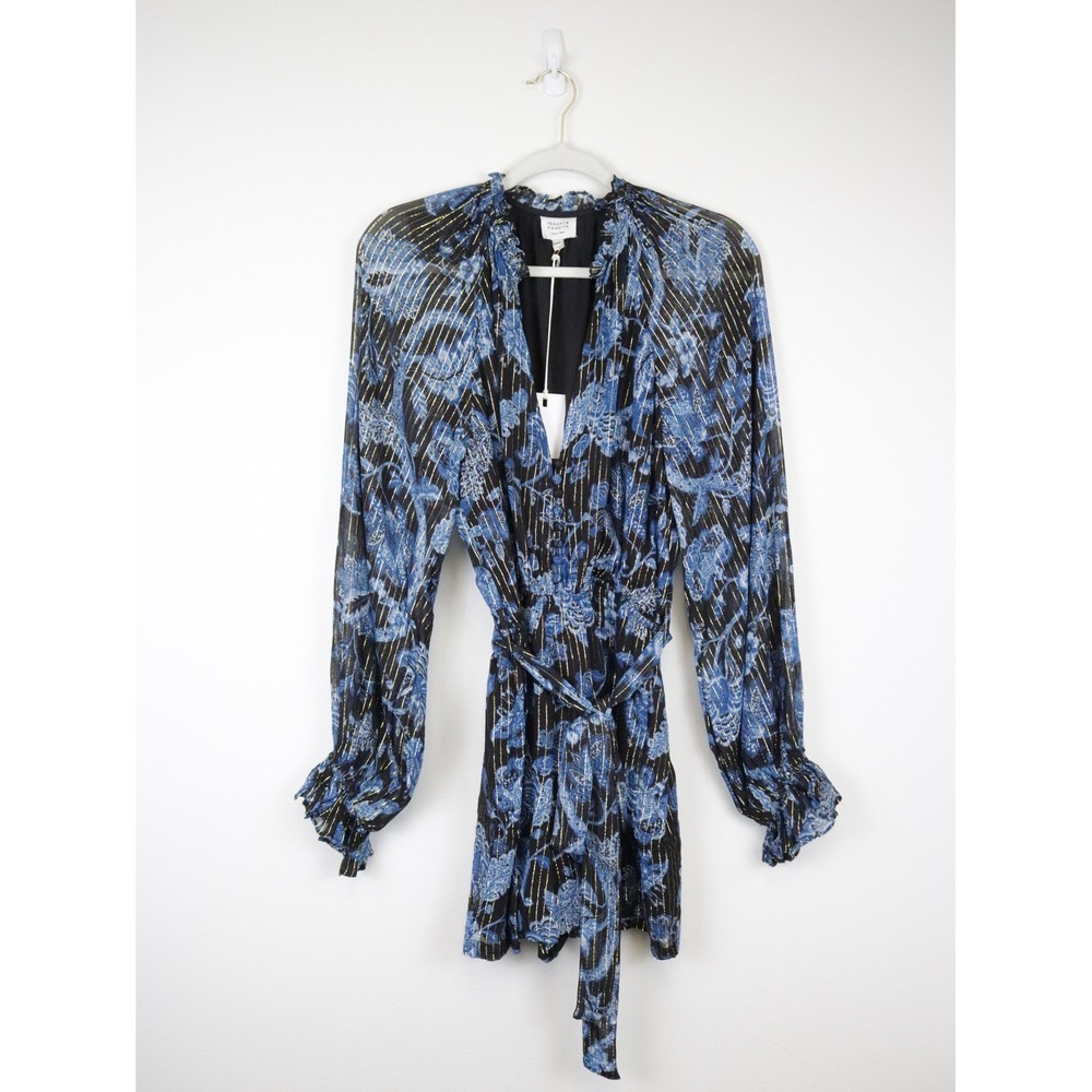 NWT Hemant and Nandita x Revolve Nitara Romper Large Floral Blue Black Belted - Picture 2 of 14